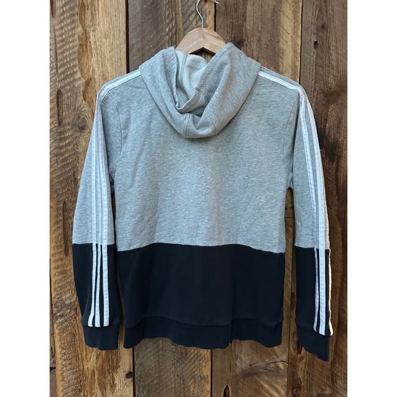 Adidas Hoodie Youth L Gray Black Colorblock Pullover Sweatshirt Logo Athleisure - Picture 2 of 9